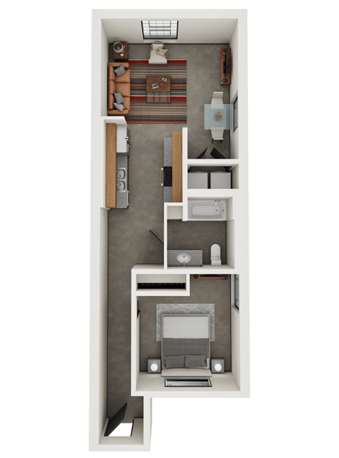 Floor plan for 1 bed, 1 bath, 648 sqft